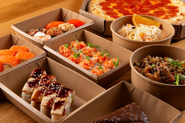 Pizza, rolls, and pasta ready for delivery.
