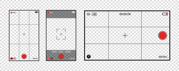 Set of Camera viewfinder with camcorder screen and recording mode
