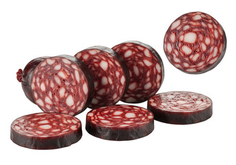 Slices of morcilla sausage arrangement isolated on transparent background