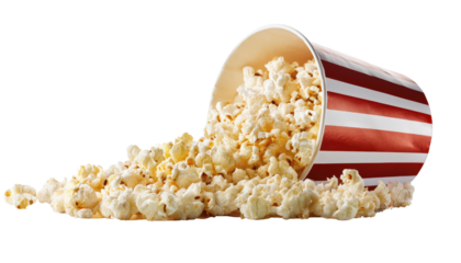 Spilled Popcorn Red Striped Box Isolated White Background