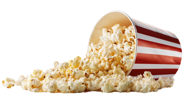 Spilled Popcorn Red Striped Box Isolated White Background