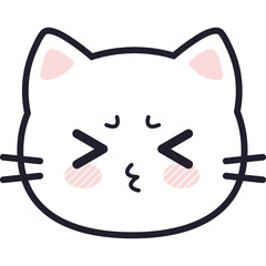 Cute White Kitty Cat Face With Pink Cheeks Making Kissy Face Expression Anime Style On Transparent Background