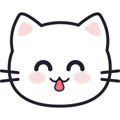 Cute White Kitty Head Anime Avatar With Pink Cheeks And Blinking Eyes Stick Out Tongue And Dark Outline Isolated On White Background