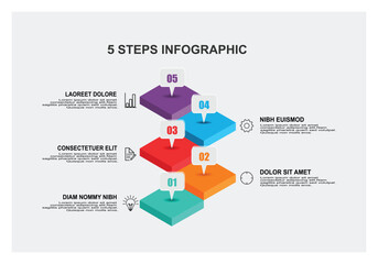 Five Steps Infographic with Colorful Stacked Ladders and Descriptive Labels