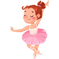 Cute Young Ballet Dancer Girl With Brown Hair In Pink Tutu And White Leotard Dancing Gracefully With Eyes Closed And Gentle Smile Isolated On White Background