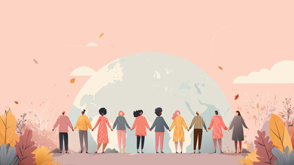 Diverse People Holding Hands Around the World for Unity and Peace