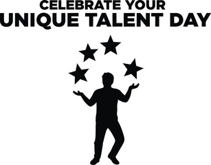 Silhouette of a person juggling stars to celebrate unique talent day, showcasing individual skills