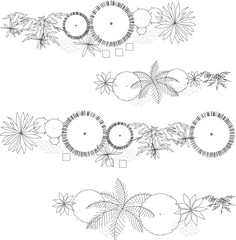 Cad tree top view isolated on white background for landscape plan and architecture layout drawing, elements for environment and garden.