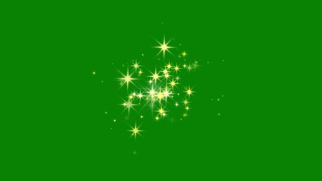 Night sky with shining glittering gold stars, animated sparkle glitter on green screen. seamless looped festive shining, shiny stars glitter and particles falling and light flare animation. 4k video