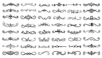 Collection of ornate black flourishes, swirled and decorative