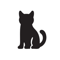 A simple black silhouette of a seated cat with a curved tail