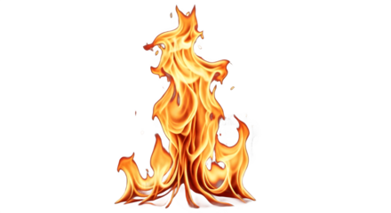 Bright flame with orange and yellow colors isolated on transparent background