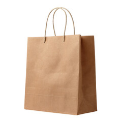 Plain kraft paper shopping bag with rope handles, isolated