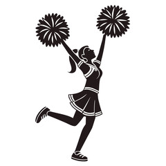 Dynamic Silhouette of a Cheerleader with Pom Poms Keywords: cheerleader, silhouette, pom pom