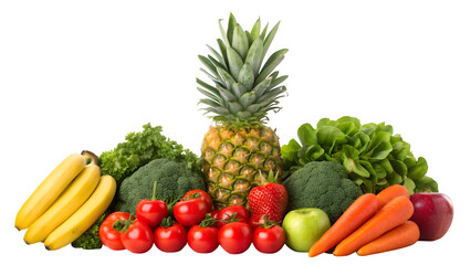 Assortment of Fresh Fruits and Vegetables on transparent Background healthy food