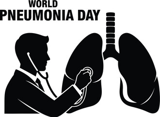 World pneumonia day illustration with doctor examining lung for awareness campaign, banner, poster and social media post