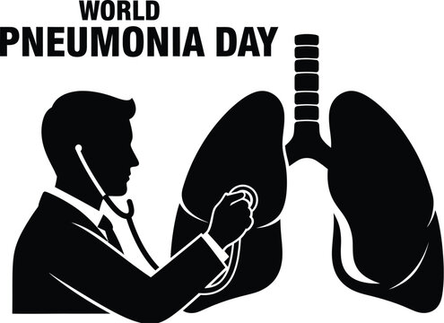 World pneumonia day illustration with doctor examining lung for awareness campaign, banner, poster and social media post - Powered by Adobe