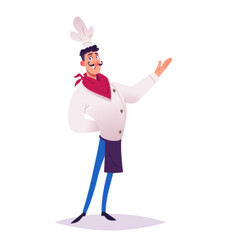 Professional Chef with Mustache Presenting And Gesturing Upward