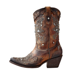 Western boot brown leather, studded embellishments, vintage style