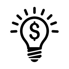 Light bulb with dollar sign inside and radiating lines idea innovation