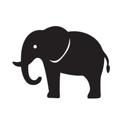 Simple black silhouette of an elephant standing in a side profile view