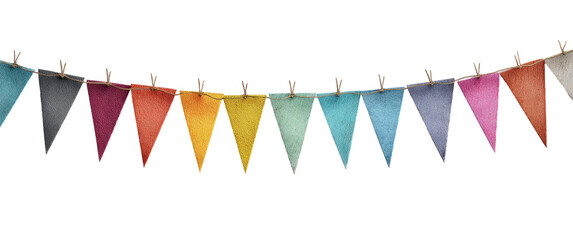String of triangle bunting with clothespins on transparent background