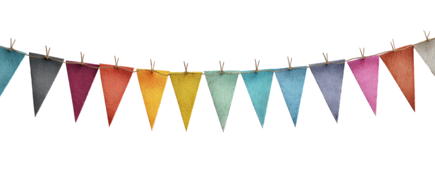 String of triangle bunting with clothespins on transparent background - Powered by Adobe