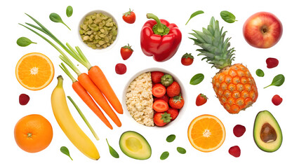 Overhead View of Assorted Fruits Vegetables and Food Items healthy assortment