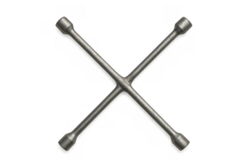 Cross wrench tool for automotive repair, changing flat tires, and vehicle maintenance, isolated with transparent background