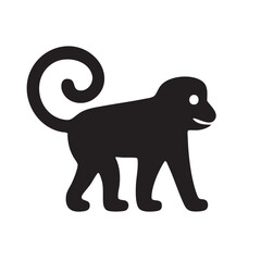 A simple black silhouette of a monkey in a walking pose
