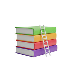 Stack of colorful books with a white ladder learning