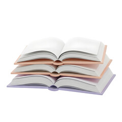 Stack of Open Books with Blank Pages on transparent Background graphic design