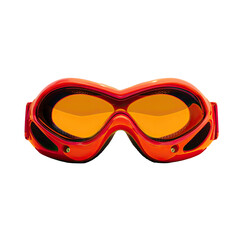 Orange ski goggles with mirrored lenses isolated against black