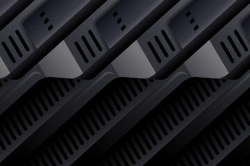 Abstract black gradient layered background with dynamic diagonal stripe lines and shadow. Modern and simple template banner design on horizontal layout. Elegant concept vector illustration