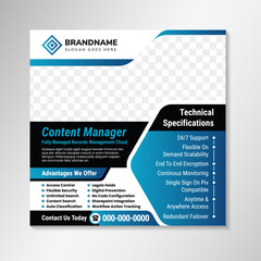 content manager and digital marketing social media posts banner or cover post template. combination blue gradient and black on element isolated on white background. space for photo. 