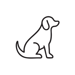 Simple black and white line drawing of a seated dog illustration