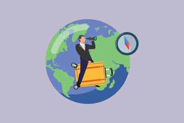 Travel experience man traveling around the world. Travel Experience Concept. Colored flat vector illustration isolated