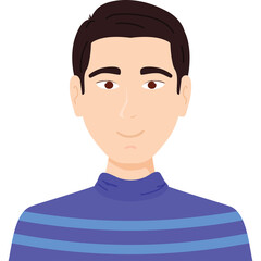 Pixel Art Portrait of a Young Man with Brown Hair and a Blue Striped Sweater Against a Transparent Background