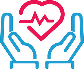 Heart in Hand Icon. Healthcare, Donation and giving aid concept , Hands holding heart icon. Health, medicine symbol. Healthcare hands holding heart flat and line style. Love icon.