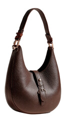 Brown leather hobo bag with buckle clasp and shoulder strap