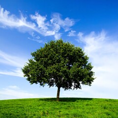 Obraz premium Tree on hill, bright sky