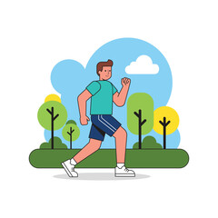 Fototapeta premium Man jogging in the park on a sunny day