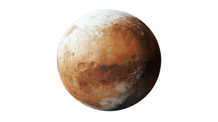 Realistic Mars planet surface craters isolated on a transparent background