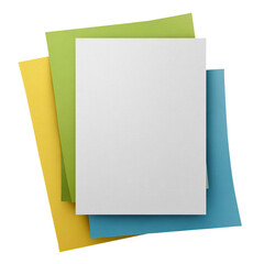 Stack of paper green, yellow, blue, and white rectangles, layered