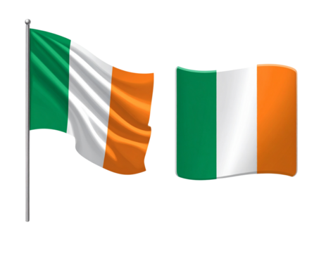 Set of Irish national flag icons in modern and classic styles isolated on transparent background