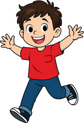 Happy kids with red t shirt and blue jeans