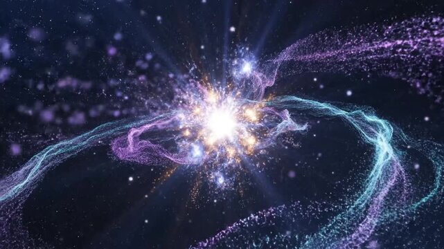 Abstract Artistic Illustration of Quantum Particle Field in Cosmic Space with Shining Light