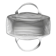 Inside view of a white tote bag with a zippered interior pocket