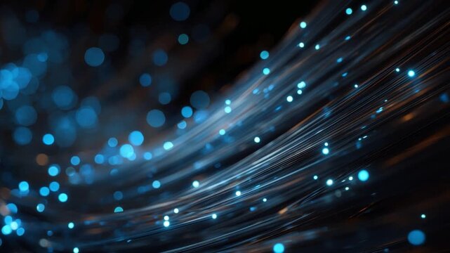 Fiber Optics and Data Flow: A captivating shot of fiber optics conveying a stream of data. The image showcases the core concept of network and the fast-paced flow of information. 