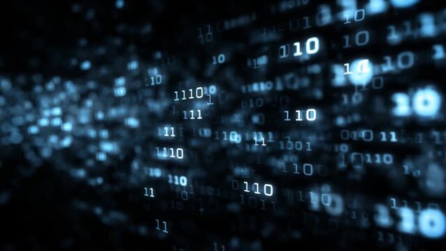 Digital Stream of Code: A mesmerizing visualization of binary code cascading across a dark backdrop, symbolizing the complex world of data, digital innovation, and technological advancements. 